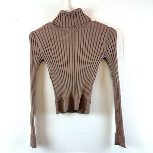 Aritzia Babaton Ribbed Knit Turtleneck Fitted Capsule Beige Tan Women’s Size XS
